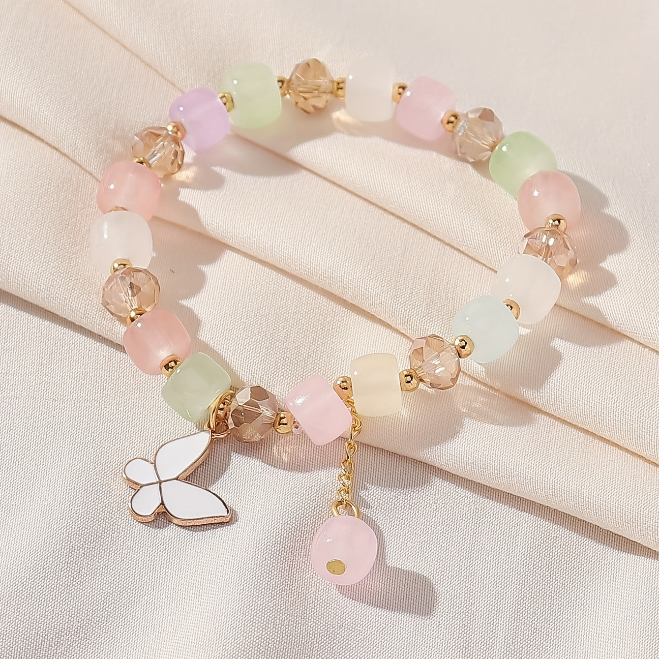 Stunning Butterfly Charm Stretch Bracelet - Adjustable, Beaded, Oil Painting Design, Animal-Inspired, Handcrafted Jewelry for Women - Random Order Beads, Unique Gift Idea