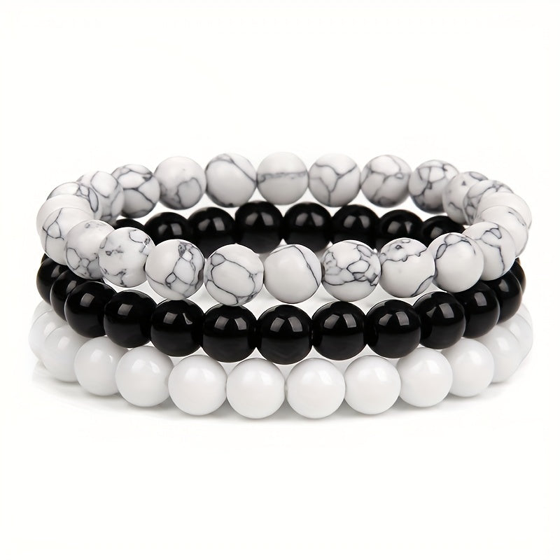 3pcs 8mm Natural Stone Beads Men's & Women's Bracelet: Rose Quartz & Agate Combination
